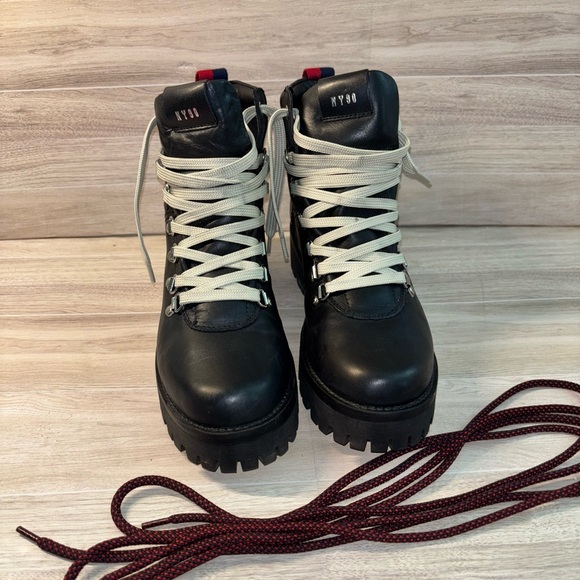 Steve Madden Bam Black Leather Combat Boots - Picture 1 of 9
